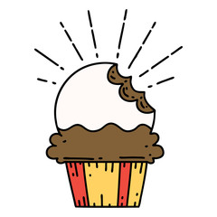 traditional tattoo style cupcake with missing bite