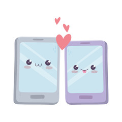 cute smartphone devices love kawaii cartoon character