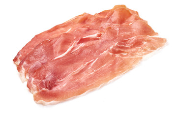 Italian prosciutto crudo or spanish jamon. Jerked ham, isolated on white background
