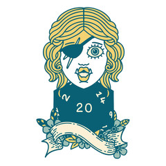 orc rogue character with natural twenty dice roll illustration