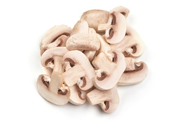Sliced champignons, isolated on white background