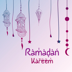 Ramadan Mubarak Greeting Card design with lantern vector Illustration. Lantern Flat Illustration. Ramadan Kareem. Flat Illustration.