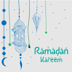 Sketch of Ramadan Lantern with grunge Background. Vector Illustration