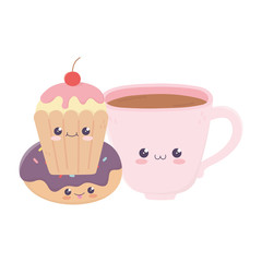 cute coffee cup donut and cupcake kawaii cartoon character