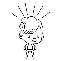 traditional black line work tattoo style hipster girl