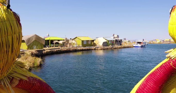 Peru approach to a floating island on Lake Titicaca