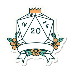 natural 20 critical hit D20 dice roll sticker