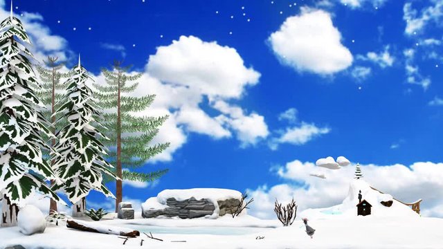 Winterlandschaft, Pinguin f&auml;hrt Schlittschuh, Animation
