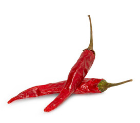 Dried red hot peppers isolated on white.