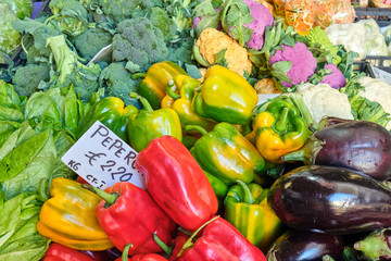 Colorful vegetables for sale at a market