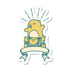 sticker of tattoo style penguin sitting on present