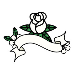 tattoo with banner of a single rose