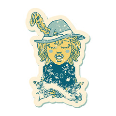 singing half orc bard with natural twenty dice roll illustration