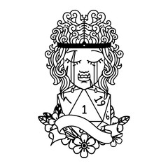 crying orc barbarian character face with natural one roll illustration