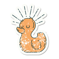 grunge sticker of tattoo style rubber duck