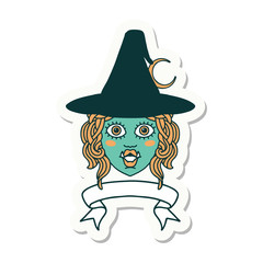 half orc witch character face with banner sticker