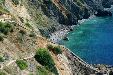The landscape of the rocky shore of the Black Sea.