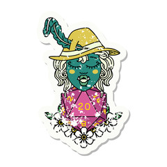 half orc bard with natural twenty dice roll  illustration