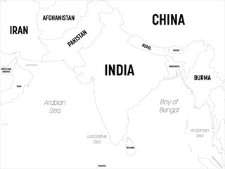 South Asia map. High detailed political map of southern asian region and Indian subcontinent with country, capital, ocean and sea names labeling