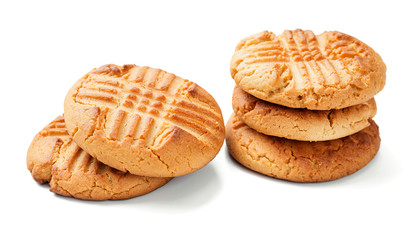 Homemade peanut butter cookies isolated on white background