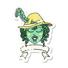 singing half orc bard character with banner illustration