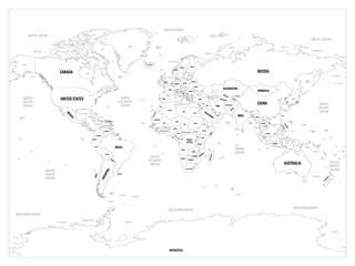 Fototapeta na wymiar World map. High detailed political map of World with country, capital, ocean and sea names labeling