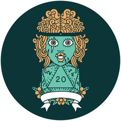 half orc barbarian character with natural 20 dice roll icon