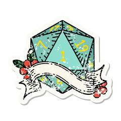 natural one d20 dice roll grunge sticker