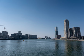 Naklejka premium Cityscape of Rotterdam, viewing 'de kop van zuid' from the riverside
