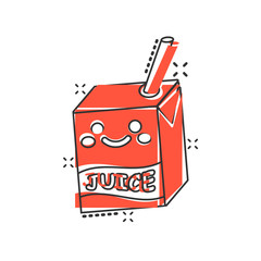 Cute juice icon in comic style. Kawaii drink vector illustration on white isolated background. Cartoon funny container splash effect business concept.