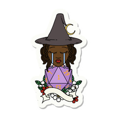 human witch with natural one D20 roll sticker