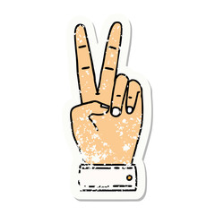 peace symbol two finger hand gesture grunge sticker