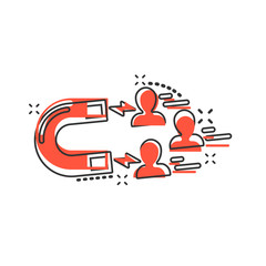 Lead conversion icon in comic style. Attract cartoon vector illustration on white isolated background. Magnet splash effect business concept.