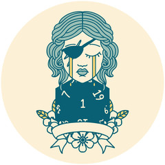 crying human rogue with natural one roll illustration