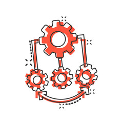 Improvement icon in comic style. Gear project cartoon vector illustration on white isolated background. Productivity splash effect business concept.