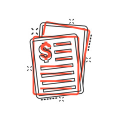 Financial statement icon in comic style. Document cartoon vector illustration on white isolated background. Report splash effect business concept.
