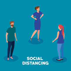 campaign of social distancing for covid 19 with young people vector illustration design