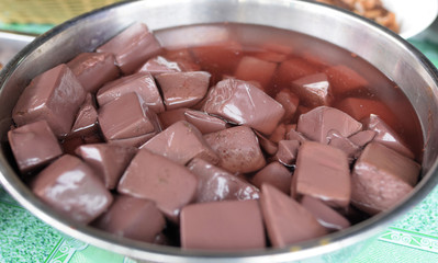 Animal blood boiled in a stainless steel container