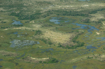 Botswana landscape from the air shows its many waterways and its natural beauty