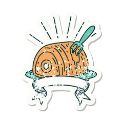 grunge sticker of tattoo style roast beef