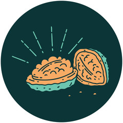icon of tattoo style walnuts with shell