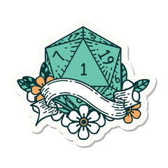 natural one d20 dice roll sticker