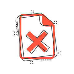 Document error icon in comic style. Broken report cartoon vector illustration on white isolated background. Damaged splash effect business concept.