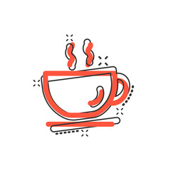 Coffee cup icon in comic style. Hot tea cartoon vector illustration on white isolated background. Drink mug splash effect business concept.