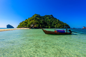 View to Chicken island. Paradise beach at island Koh Kai, Koh Tup & Koh Mor. Andaman sea, Krabi province, Thailand.