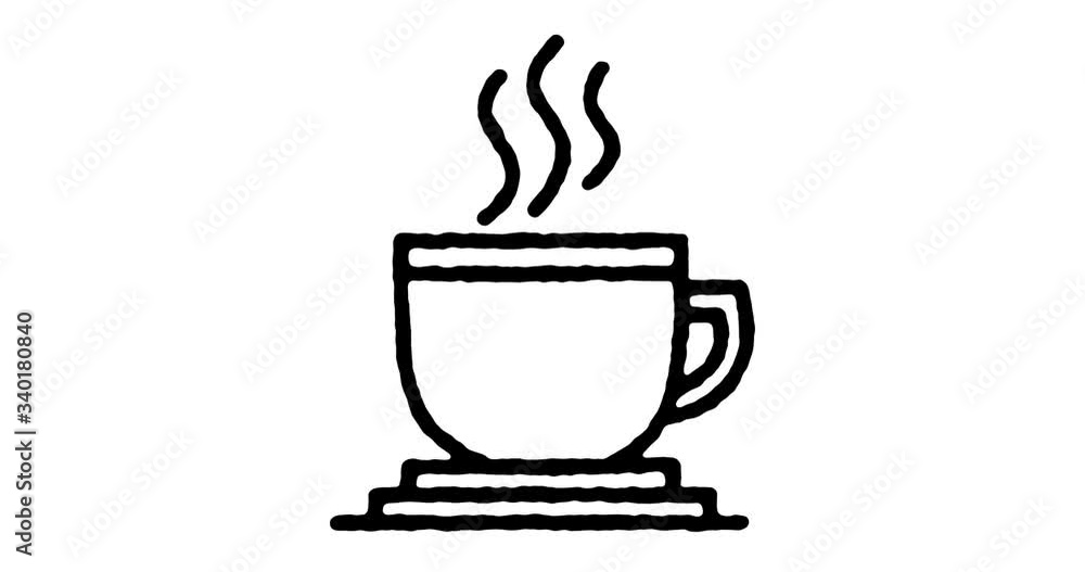 Poster hand drawn sketch icon animation for drink coffee to use as video design element. minimalistic symbo