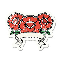 grunge sticker with banner of a bouquet of flowers