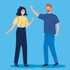 young couple togethers avatar character vector illustration design