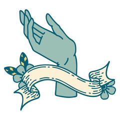 tattoo with banner of a hand