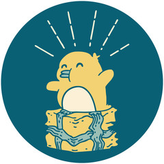 icon of tattoo style penguin sitting on present